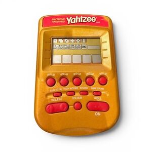Yahtzee Electronic Handheld Game Gold Red Hasbro 2002 Tested Working